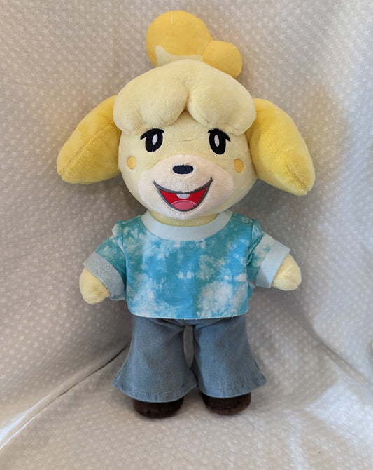 Turquoise acid-wash sweatshirt for plushies and build-a-bears